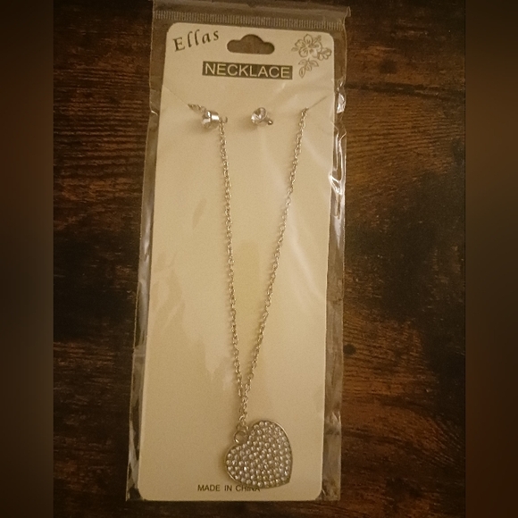 Jewelry - Ella's Silver Heart Necklace Set With Earrings